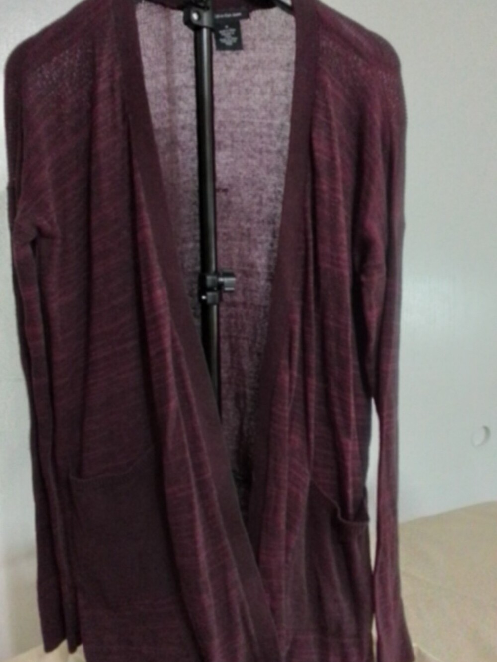 Calvin Klein Open-Front Maroon Striped Cardigan